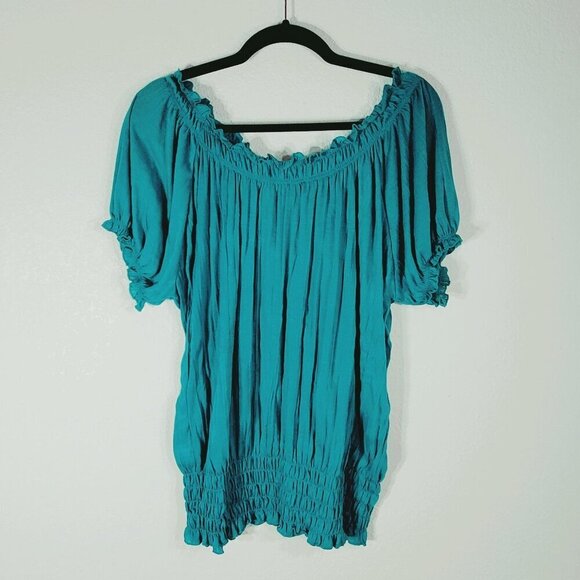 Street W Womens Peasant Tunic Top 2X  Smocked Hem & Sleeves Lightweight Fabric - Picture 2 of 6